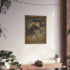 Retro POSSUM Art Poster, Opossum Moon Tree Decor, Celestial Animal Rodent Decor