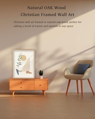 Natural OAK Wood Beige Boho Christian Framed Wall Art, 12×16 in Mid Century M…