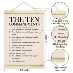 10 Ten Commandments Poster Hanger Frame, Christian Motivational Wooden Canvas