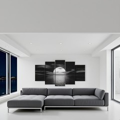 5 Piece Black and White Moon Wall Art Ocean Full Moon Picture Canvas Prints L…