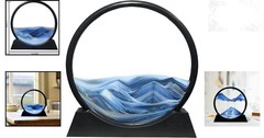 Moving Sand Art Picture 12in Deep Sea Seascape Desktop Decor Blue Glass