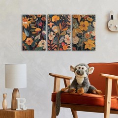 Burnt Orange Floral Canvas Wall Art,Mid Century Modern Wall Decor,Boho Terrac…