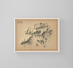 Hong Kong Map, Hong Kong 2D Relief Map, Hong Kong Vintage Map – 2D Flat Print