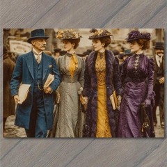 Art Print Edwardian Street Fashion Ladies Gentleman Purple Gold Finery