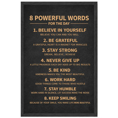 8 Powerful Words for the Day Motivational Poster 11×17 Framed Gift Wall Decor