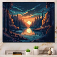 Digital Photo Wallpaper, Sunset Forest Lake Wall Art Painting Poster Living Room