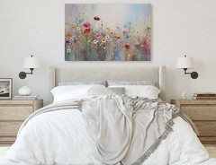 Wildflowers in Rain Canvas Art, Watercolor Floral Print Rustic Farmhouse Decor