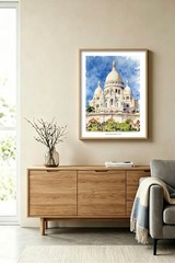 Set of 2 Paris Sacre Coeur Cathedral Montmartre Watercolor Wall Art Print 12X16″