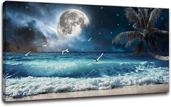 Moon Ocean Decor Beach Wall Art Seascape Painting Sea Canvas Poster Prints Lands