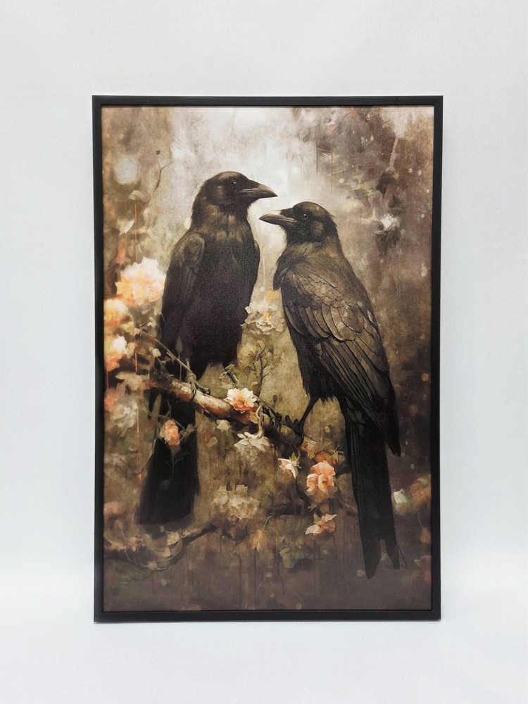 Black Frame Canvas Decoration Black Crows Nature Gothic Wall Decor 16×24