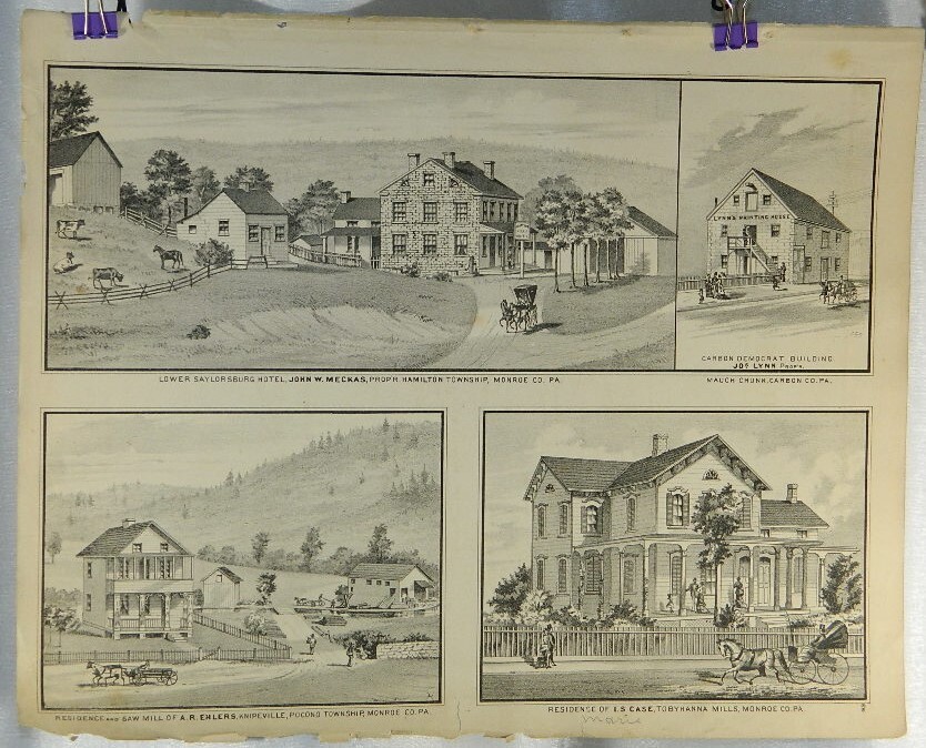 M17 Original Antique Pictorial Map c.1875 4 Business/Residence Carbon Democrat B