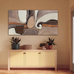 Neutral Earth-Tone Abstract Canvas Art with Gold Accents for Modern Decor 20×40
