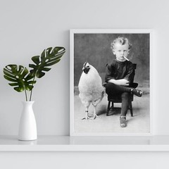 Smoking Boy with Chicken Wall Art decor photo print (8×12) Tin Metal Signs