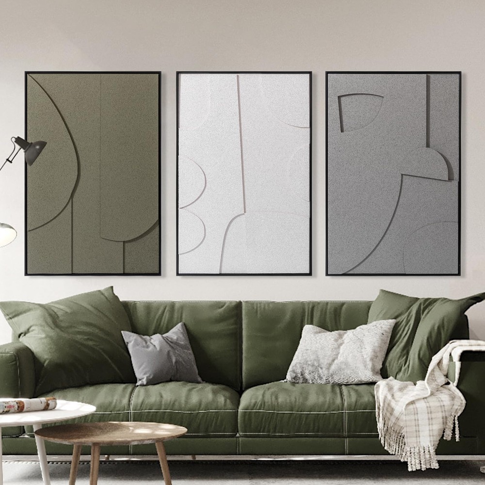 AMAATE 3 Pieces 3D Sandstone Wall Art, Black Metal Framed Boho Minimalist Abs…