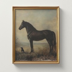 Vintage Horse and Dog Poster | Rustic Equestrian Wall Art | Farmhouse Print