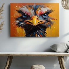 Colorful Abstract Emu Bird Face Canvas Wall Art Vibrant Wildlife Animal Decor