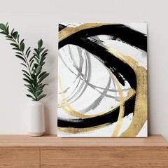 Abstract Black and Gold Wall Art Set of 2 11×14 Inches Framed- Modern Black G…