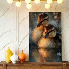 Wall Art Duckling Pair Print Cute Baby Ducks Wildlife Canvas Home Decor 2pcs