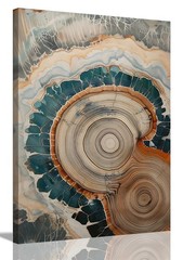 Framed Tree Ring Canvas Wall Art Blue Wall Art Wood Stump Painting Prints Mod…