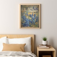 TEXAS BLUEBONNET Wall Art, Retro Botanical Home Decor, State Flower Poster Print