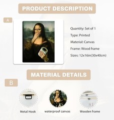 Vintage Humor Mona Lisa Canvas Print – 12×16 Bathroom Wall Art for Wit & Charm