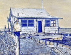 SHACK ON BAY 8″x10″ Print & Card, Pen Ink Art by Seller/Shack on Barnegat Bay NJ