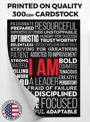 HoneyKick I AM Affirmations Motivational Wall Art Cardstock Poster 12×16 Black