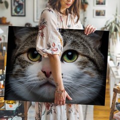 Create An Image Of A Playful Cat’s Close-up Face, Emphasizing Its Large Wall Art