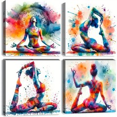 4pcs Watercolor Yoga Wall Art Sports Wall Art Canvas Unframed/Framed