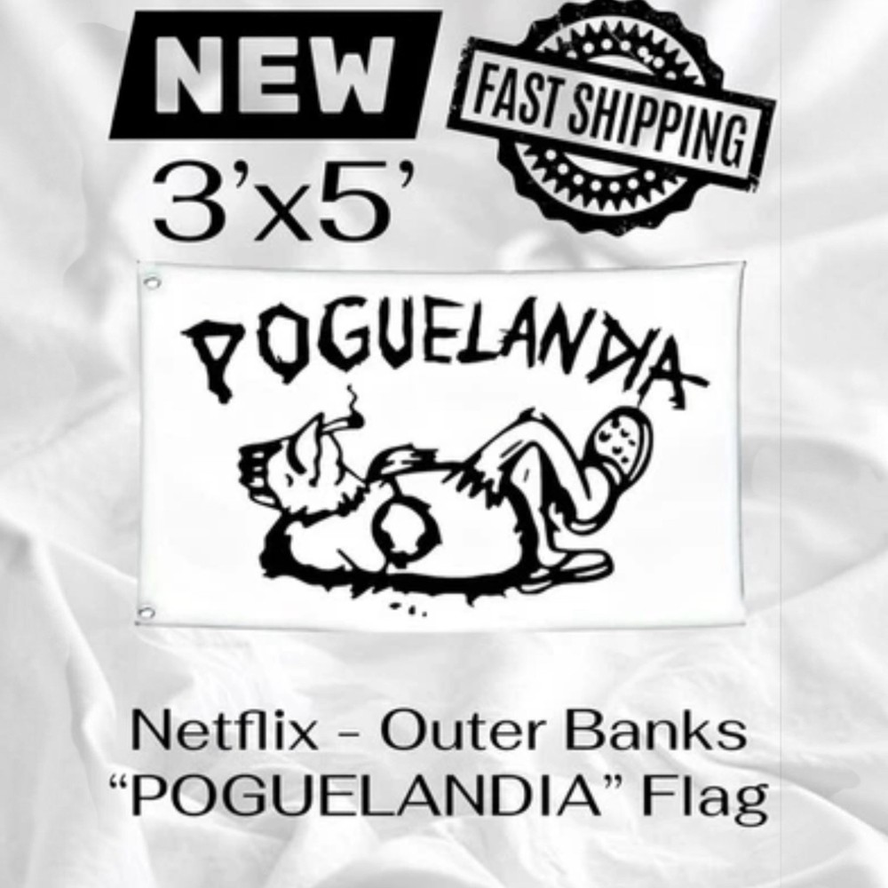 NEW Netflix Outer Banks Poguelandia White Flag / Banner 3’ X 5’ FAST SHIPPING