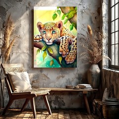 Wall Art Leopard in Tree Watercolor Animal Print Jungle Safari Decor Poster