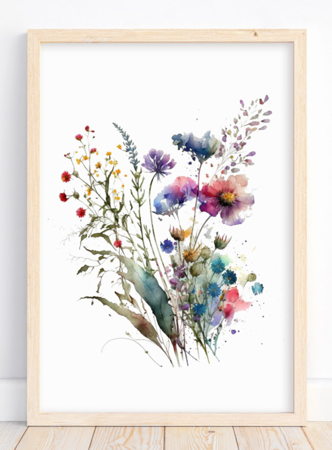 Wildflowers Wall Art Print, Floral Wall Art Decor, Botanical Floral Bouquet #99
