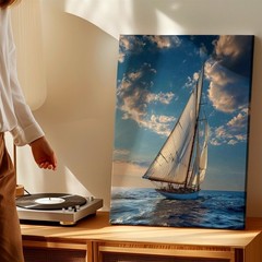 Wall Art Sailboat Ocean Seascape Canvas Print Blue Sky Nautical Home Decor Room