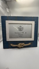 Distressed Nautical Wood Photo Frame Blue Beige 5×7 Coastal Rope Decor