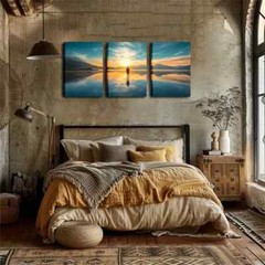 3pcs A Person On The Lake, Wall Art Canvas Unframed/Framed