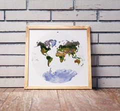 World Map, Van der Grinten Projection World Map, Framed World Relief Map
