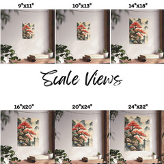 Cherry Blossom Bonsai Tree Poster, Asian Landscape Wall Art, Japanese Wall Decor