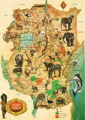 Mid-Century Pictorial Map of East Africa Kenya, Tanzania, Uganda Wall Art Poster