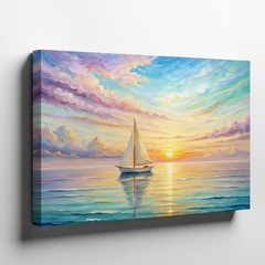 Serene Sailboat Canvas Wall Art Sunset Seascape Painting Ocean Landscape Print