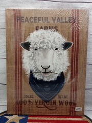 Betsy the Sheep by Billy Jacobs, 16″x12″, Burlap look Canvas Picture, Wool Sign