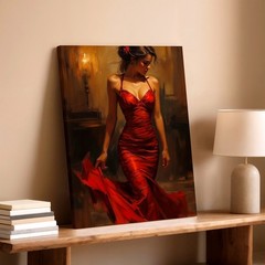Canvas Sexy Woman Red Dress Oil Painting Romantic Living Bedroom Office Print