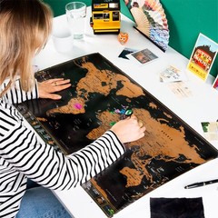 Scratch Off World Map 28×16.5 Travel Poster USA States Large Wall Map Gift Kit