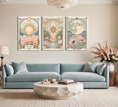 3pcs Framed Sun and Moon star Canvas Wall Art Tarot Crescent Moon Picture Wal…