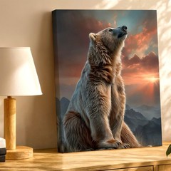 Wall Art Polar Bear Sunset Mountain Landscape Wildlife Bedroom Office Print