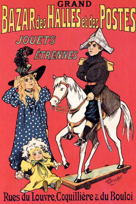 BAZAR DES HALLES TOYS NAPOLEON BOY WOODEN HORSE DOLL FRENCH VINTAGE POSTER REPRO