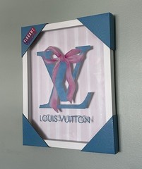 Beautiful Framed Louis Vuitton Wall Art 12”x 15” In Canvas Designer LV Pink Blue