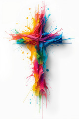 Christian Cross Colorful Paint Abstract 4×6 Photo Print Religious Wall Art Decor