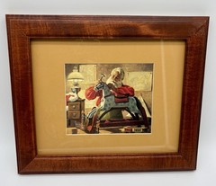 Vintage Christmas🎄SANTA MAKING TOYS FRAMED ART Rocking Horse GUC Cute Holiday