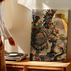 Wall Art Aztec Warrior Eagle Headdress Snake Pyramid Cactus Mexico Poster Print