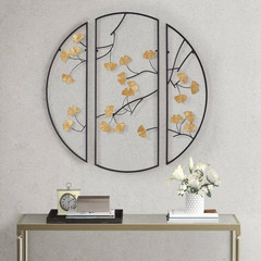 Framed 3-Piece 14.6 In. X 35.4 In. Gold Metal Work Wall Decor Set, Suitable for